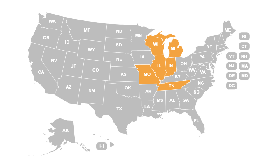 A map showing the states where our Housing Action Counseling Network Subgrantees were in 2024-2025