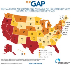 Map of state affordable housing shortages