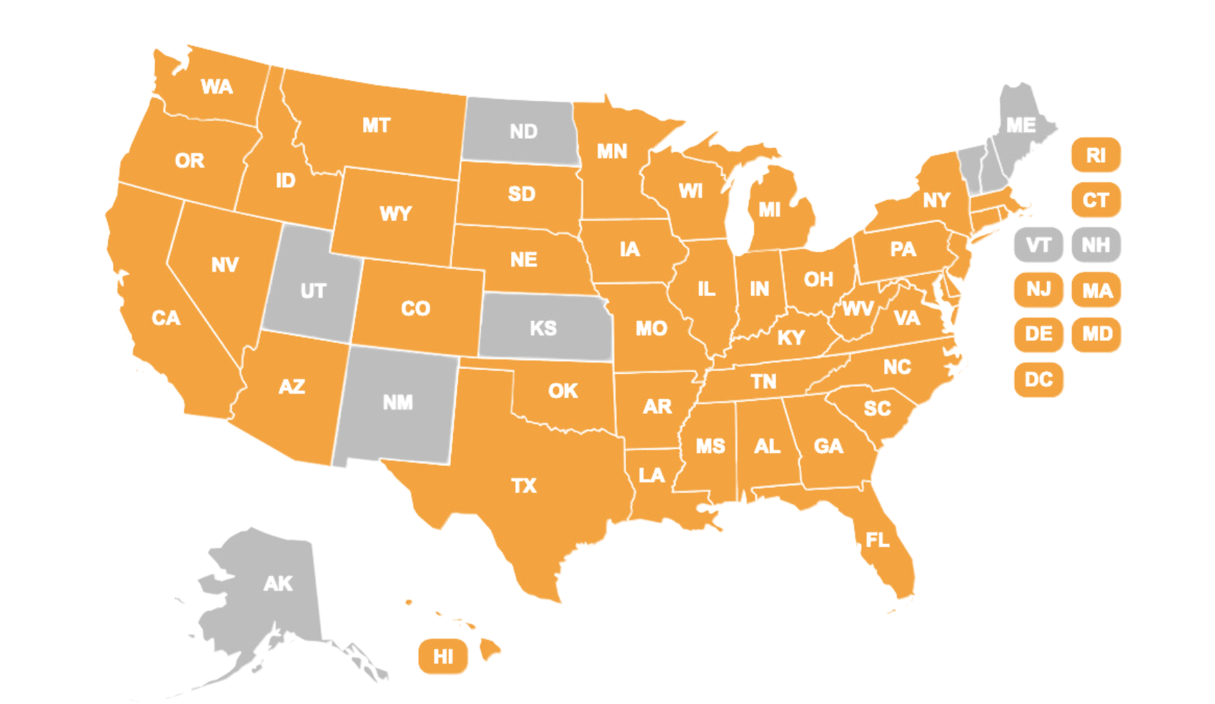 A map showing the states we have had training participants from.