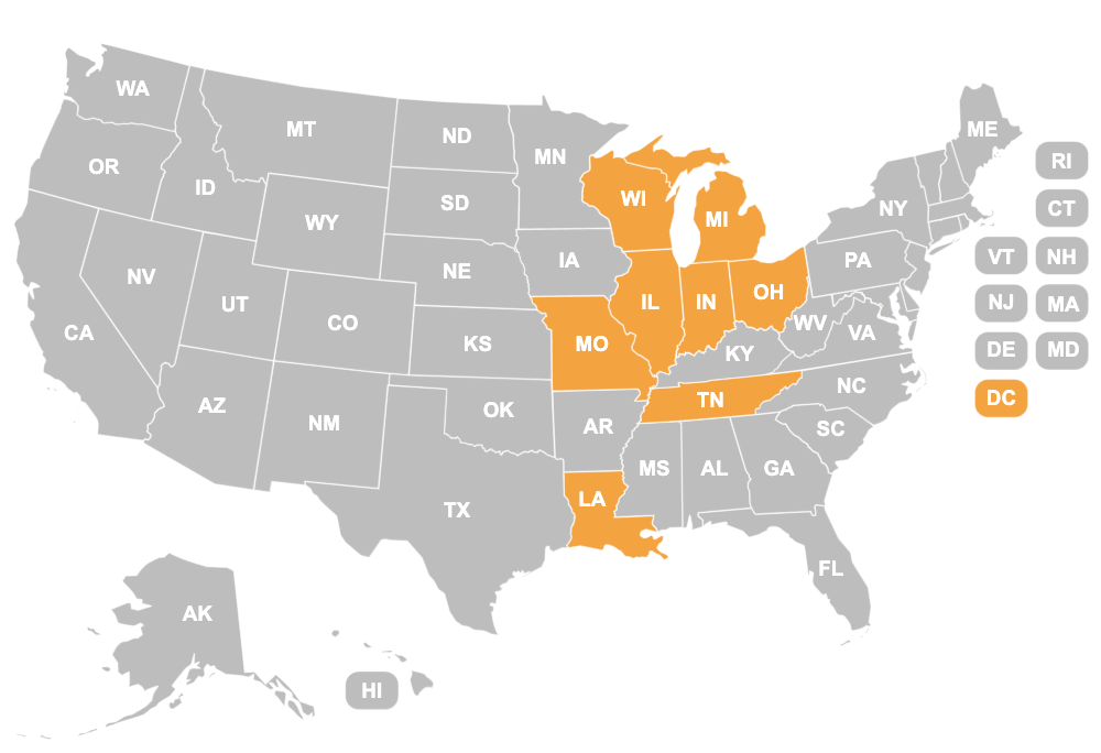 A map showing the states where our Housing Action Counseling Network Subgrantees were in 2024-2025
